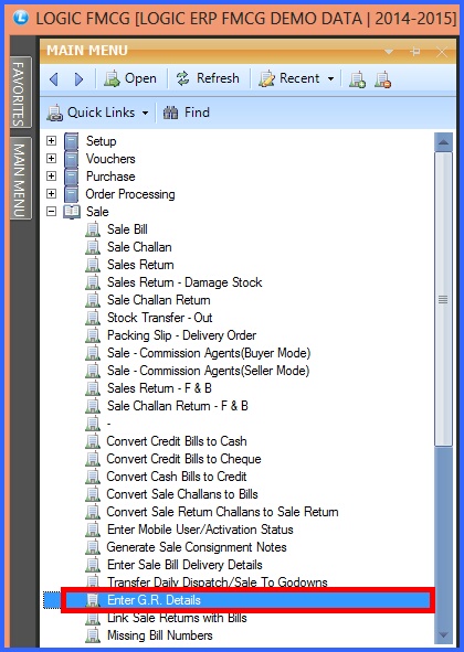 fmcg enter g.r details menu